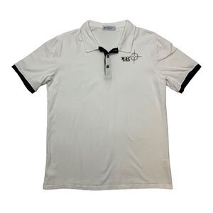 Kuyigo Polo Shirt Men Large White Mac Attack Graphic Short Sleeve Stretch Cotton